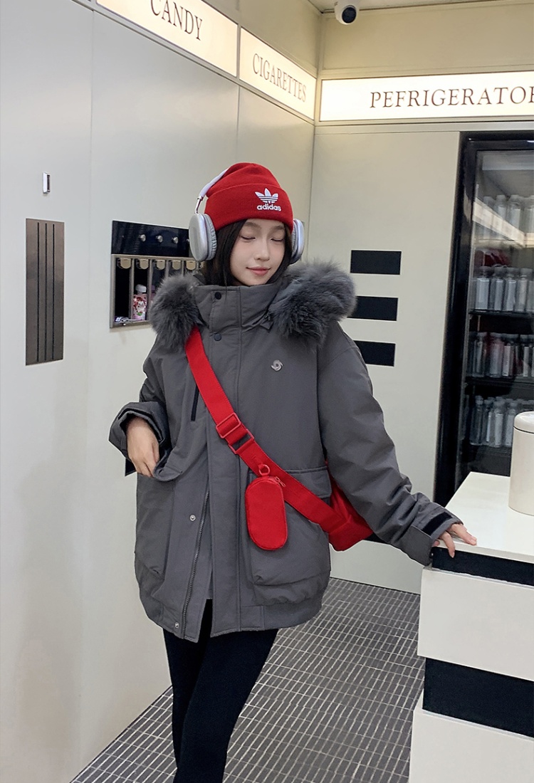 Thick winter coat fur collar loose cotton coat