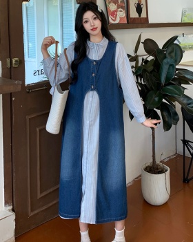 Large yard smock stripe shirt 2pcs set for women