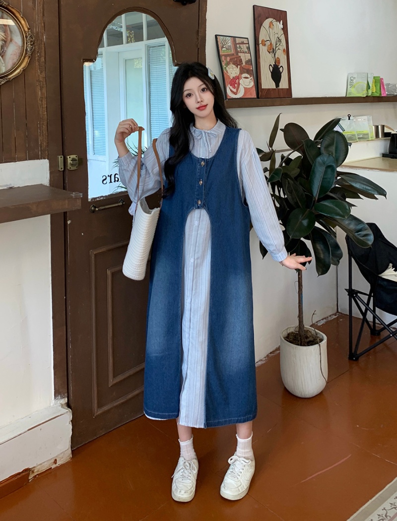 Large yard smock stripe shirt 2pcs set for women