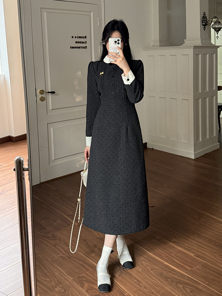 Large yard France style woolen temperament dress for women