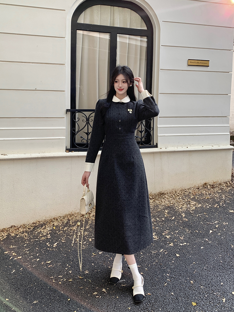 Large yard France style woolen temperament dress for women