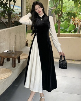 Pseudo-two autumn and winter large yard dress for women