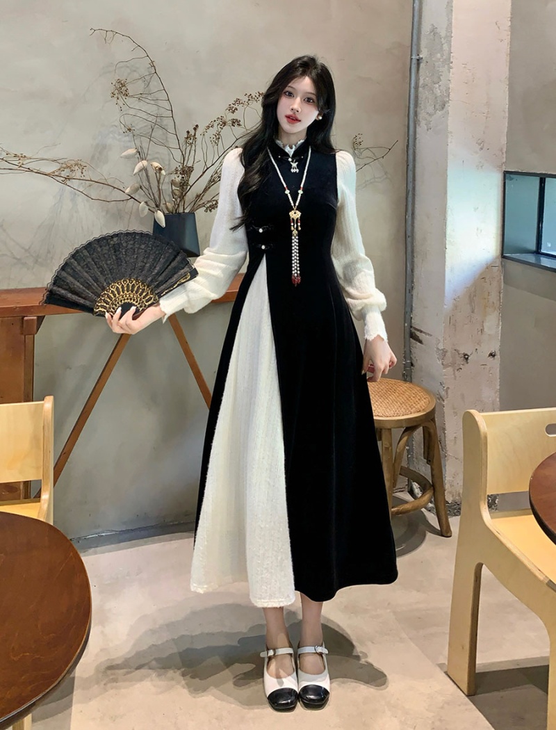 Pseudo-two autumn and winter large yard dress for women