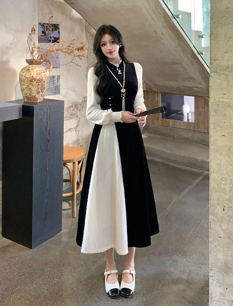 Pseudo-two autumn and winter large yard dress for women