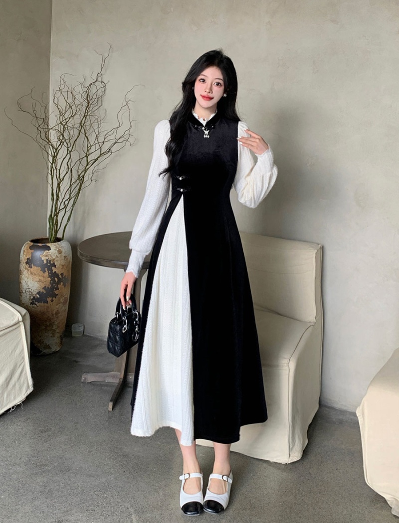 Pseudo-two autumn and winter large yard dress for women