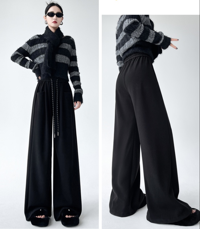 Mopping straight pants drawstring wide leg pants