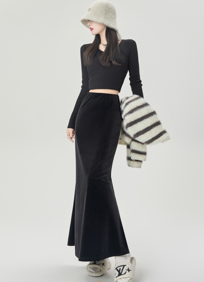 A-line slim package hip autumn and winter long skirt