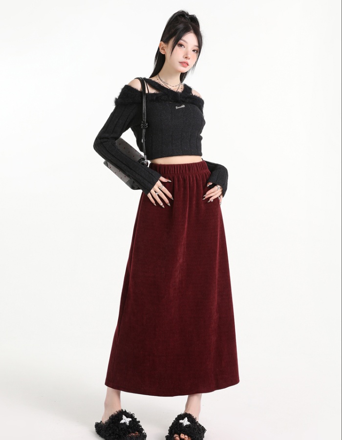 Slim package hip elastic waist A-line long skirt