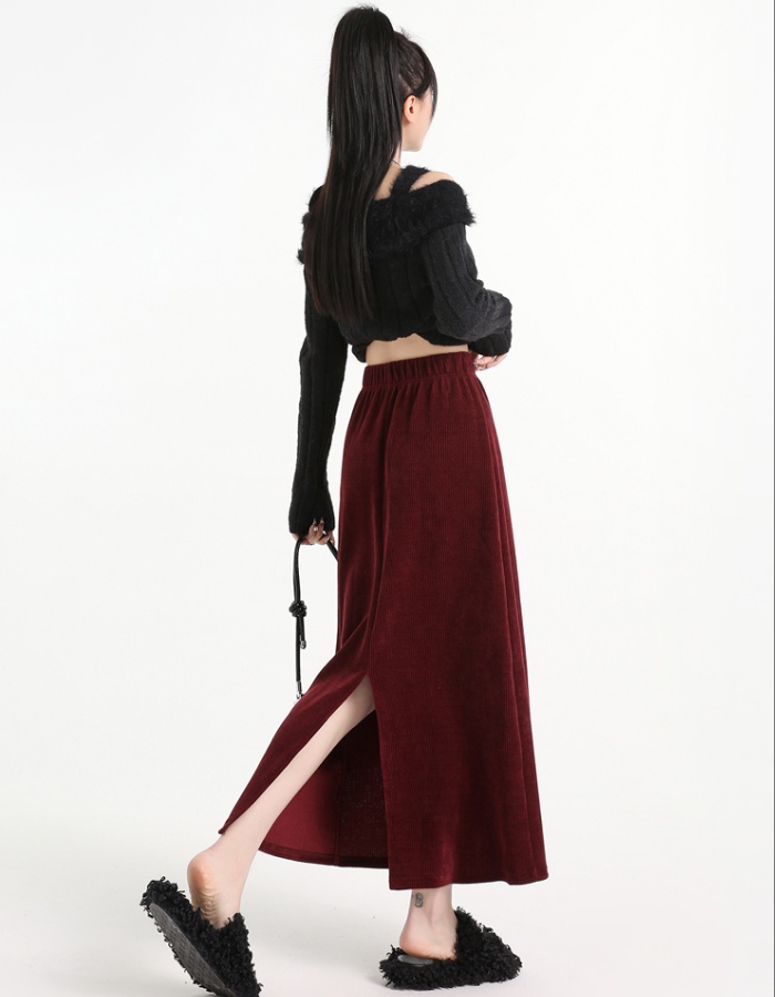 Slim package hip elastic waist A-line long skirt