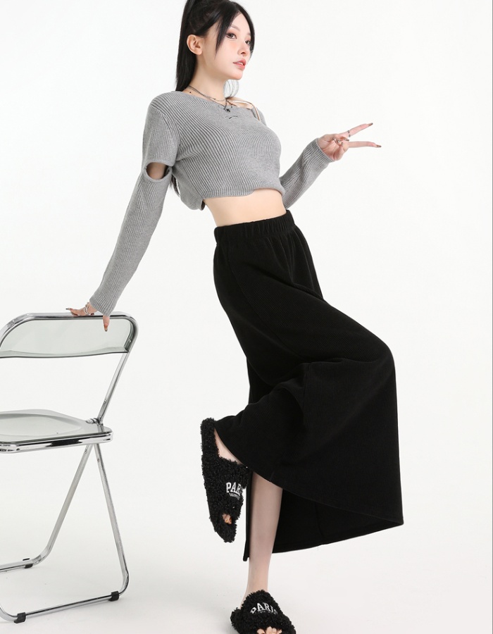 Slim package hip elastic waist A-line long skirt