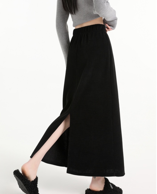 Slim package hip elastic waist A-line long skirt