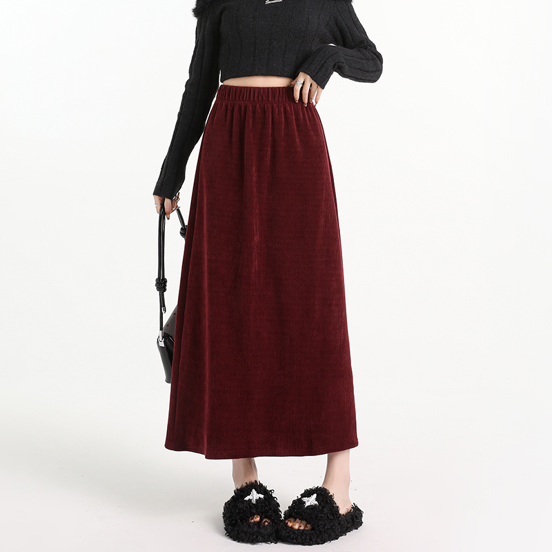 Slim package hip elastic waist A-line long skirt