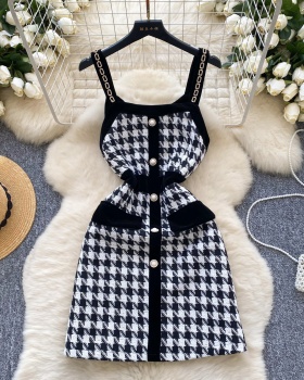 Retro sling dress winter plaid strap dress