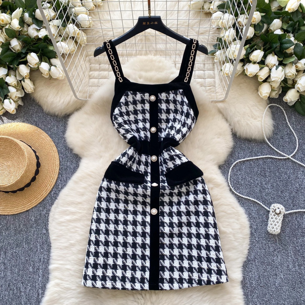 Retro sling dress winter plaid strap dress