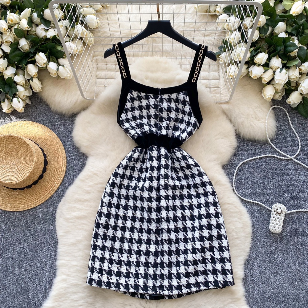 Retro sling dress winter plaid strap dress