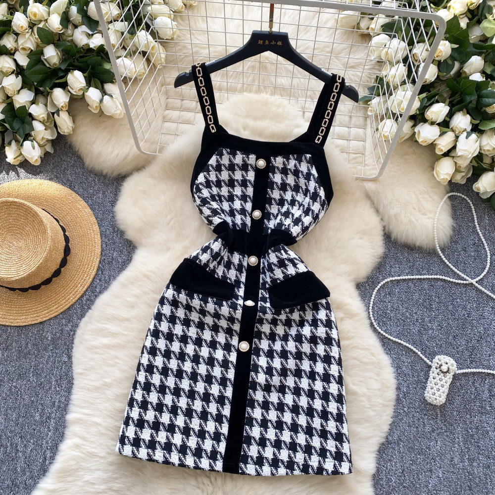 Retro sling dress winter plaid strap dress