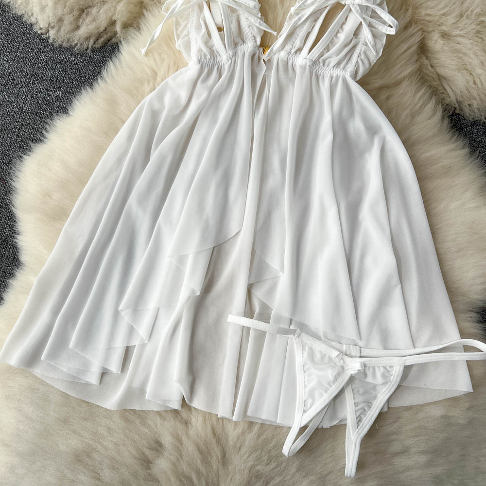 Sexy V-neck dress pinched waist short skirt for women