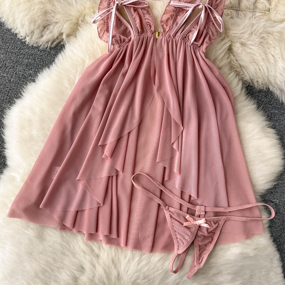 Sexy V-neck dress pinched waist short skirt for women