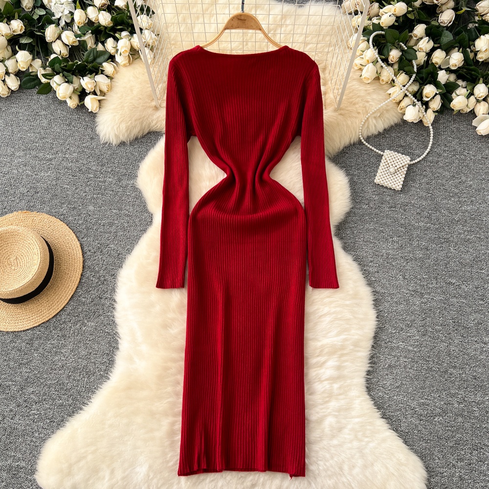 Tight round neck sweater dress simple dress for women