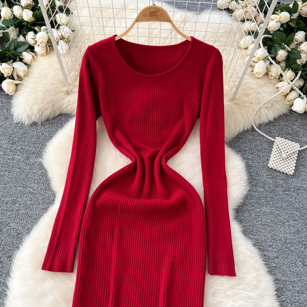 Tight round neck sweater dress simple dress for women