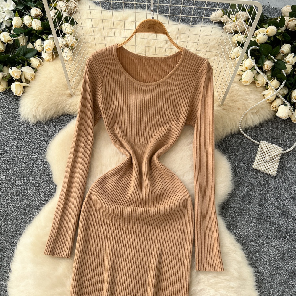 Tight round neck sweater dress simple dress for women