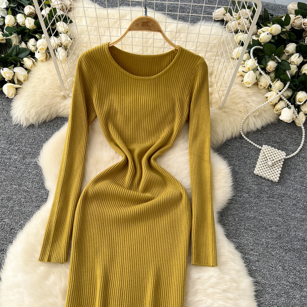 Tight round neck sweater dress simple dress for women