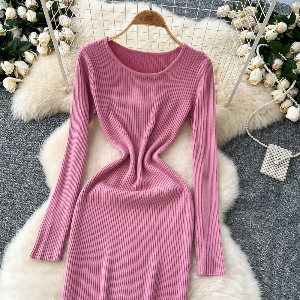 Tight round neck sweater dress simple dress for women