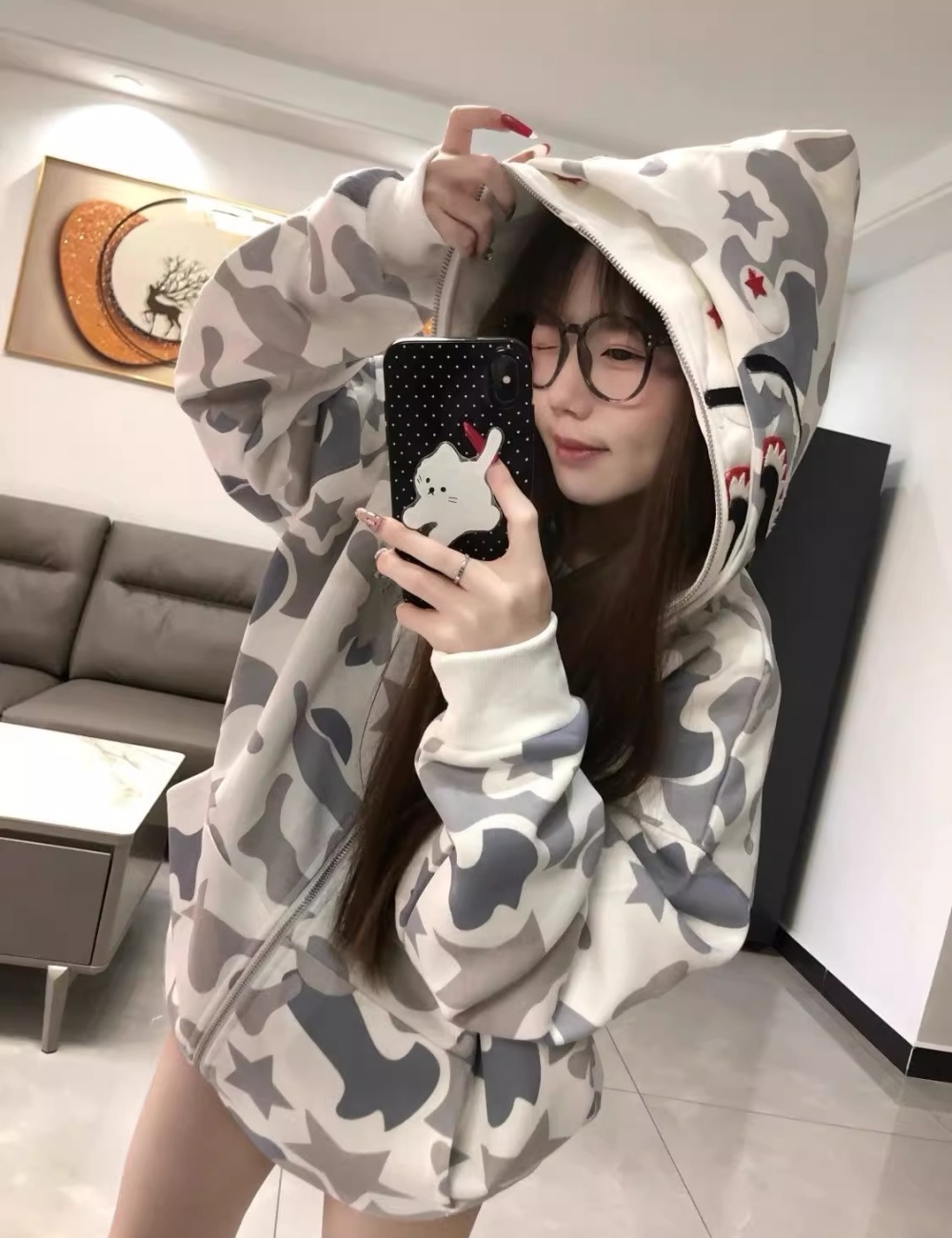 Complex cotton hoodie large yard milk silk coat