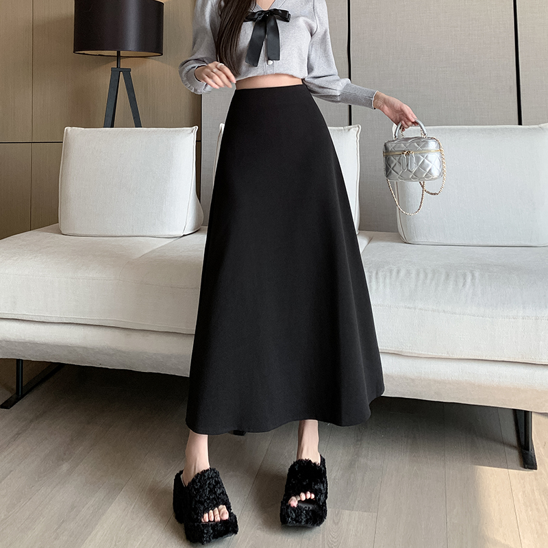 Slim autumn and winter woolen high waist drape skirt