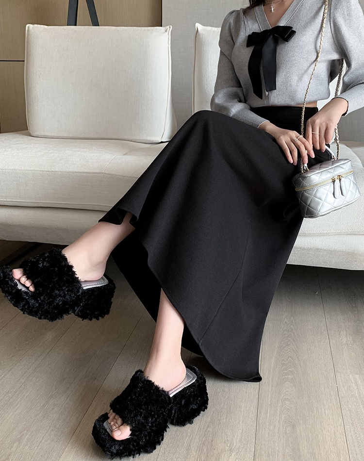 Slim autumn and winter woolen high waist drape skirt