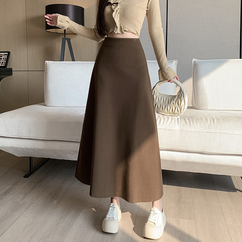 Slim autumn and winter woolen high waist drape skirt