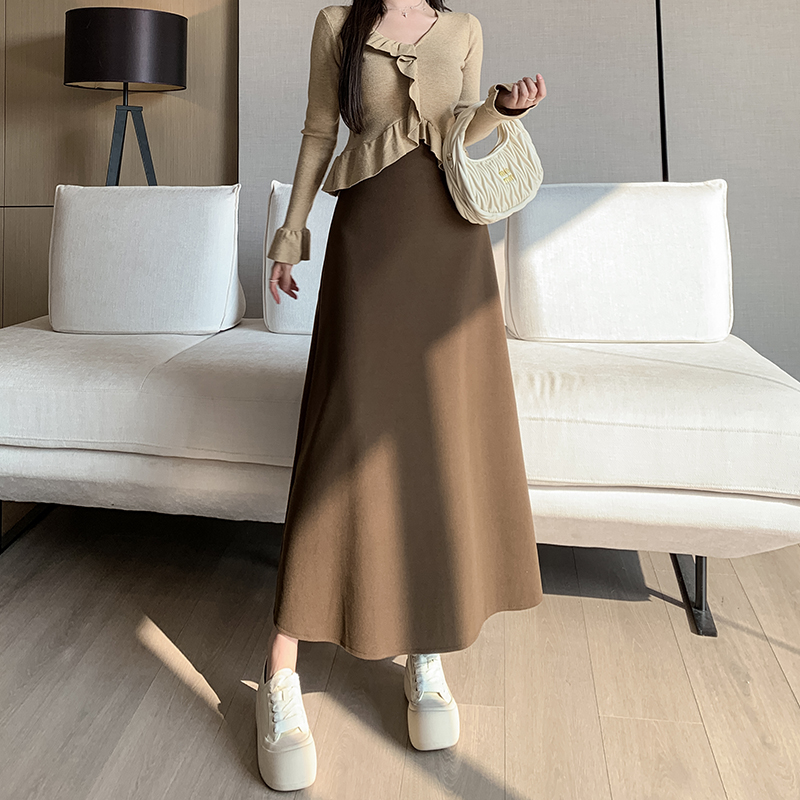 Slim autumn and winter woolen high waist drape skirt