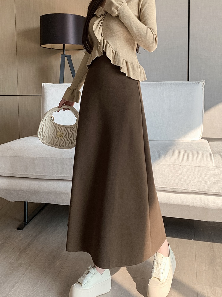 Slim autumn and winter woolen high waist drape skirt