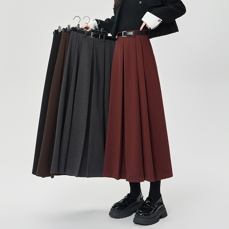 Drape pleated skirt high waist long skirt for women