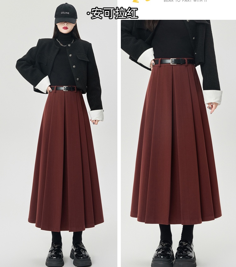 Drape pleated skirt high waist long skirt for women