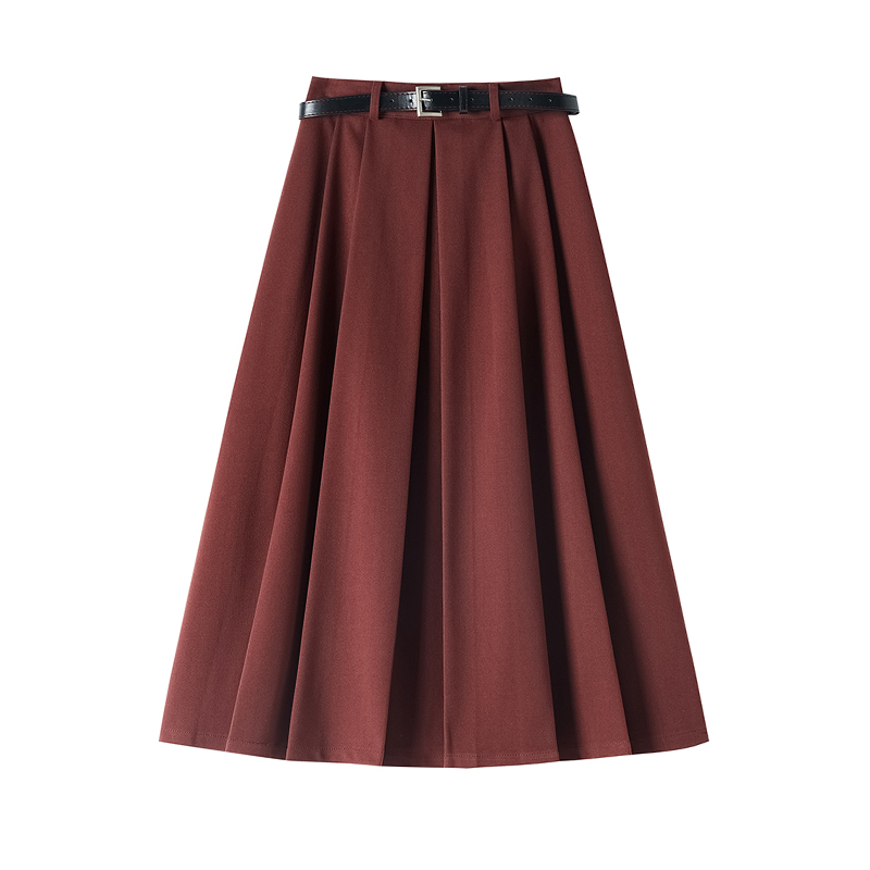 Drape pleated skirt high waist long skirt for women