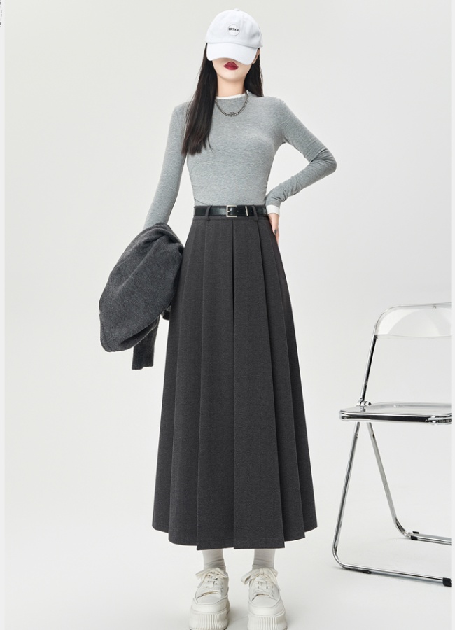 Drape pleated skirt high waist long skirt for women