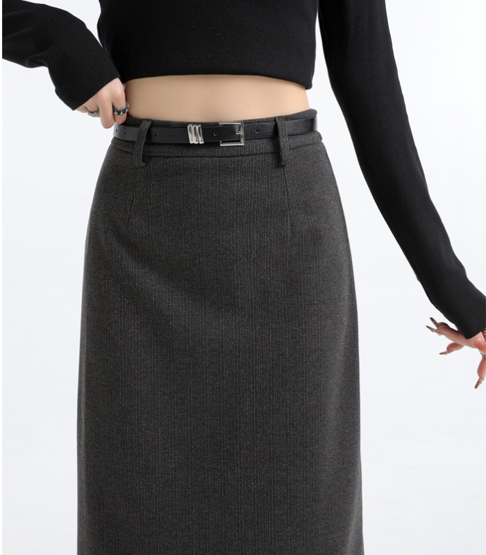 Woolen split high waist straight long skirt for women