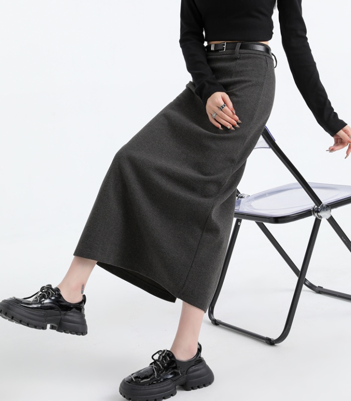 Woolen split high waist straight long skirt for women