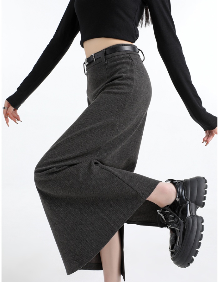 Woolen split high waist straight long skirt for women