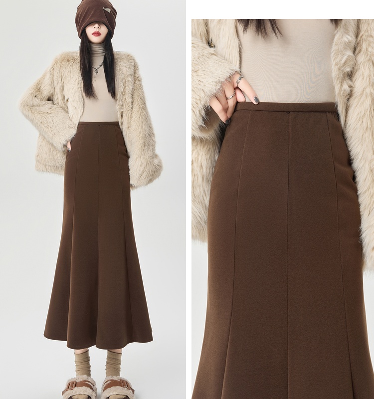 Woolen package hip long dress A-line skirt for women