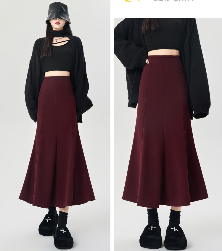 Woolen package hip long dress A-line skirt for women