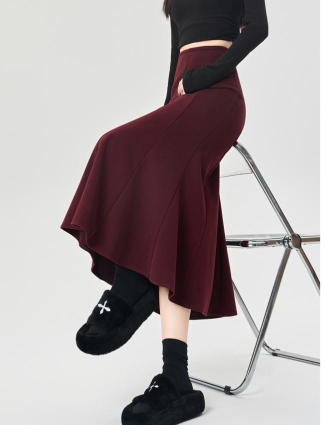 Woolen package hip long dress A-line skirt for women