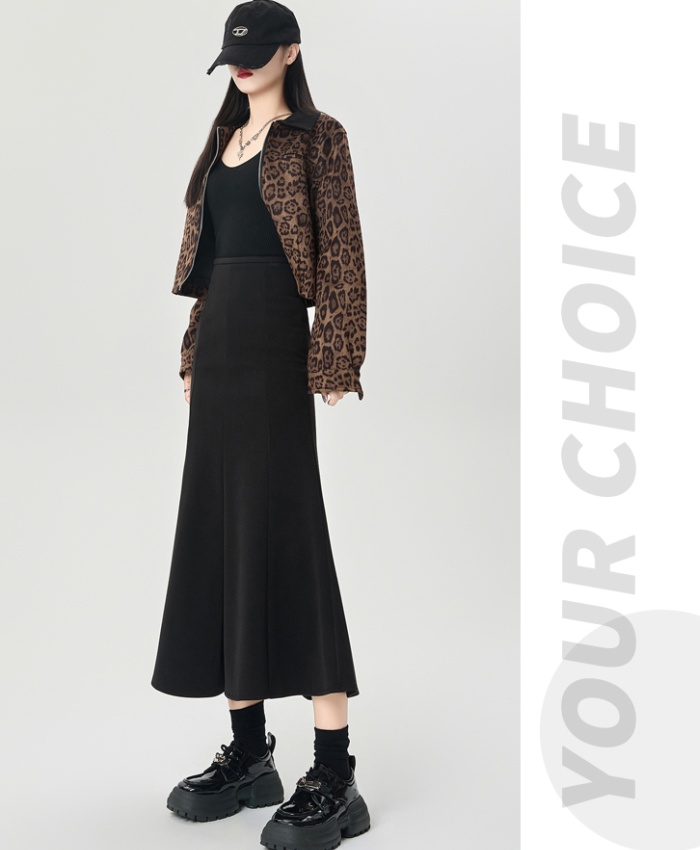 Woolen package hip long dress A-line skirt for women