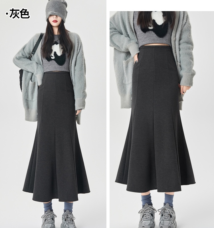 Woolen package hip long dress A-line skirt for women