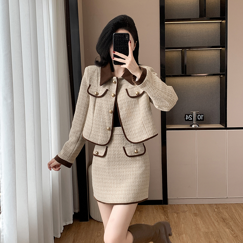 Lapel temperament skirt autumn and winter coat a set