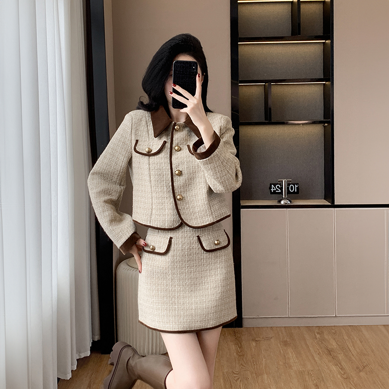 Lapel temperament skirt autumn and winter coat a set