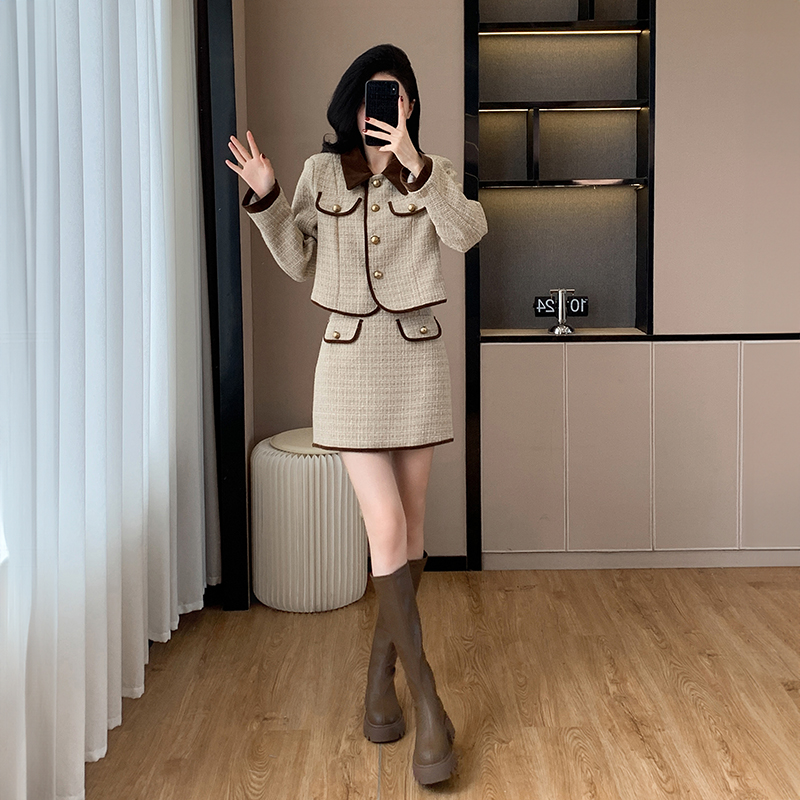 Lapel temperament skirt autumn and winter coat a set