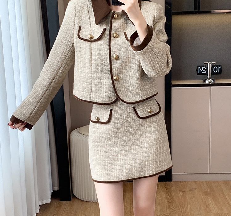 Lapel temperament skirt autumn and winter coat a set