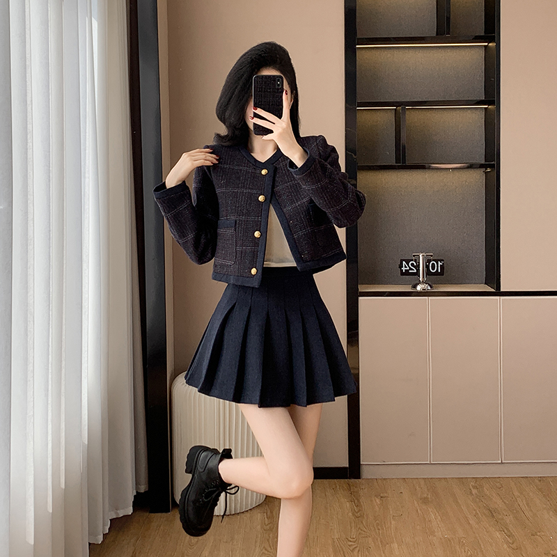 Ladies temperament coat lady pleated skirt 2pcs set